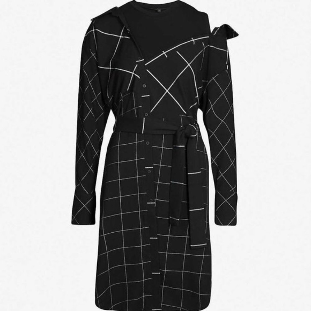 (NEVER WORE) Maje Carreaux Asymmetric Woven Dress (SIZE 3) Retail $320